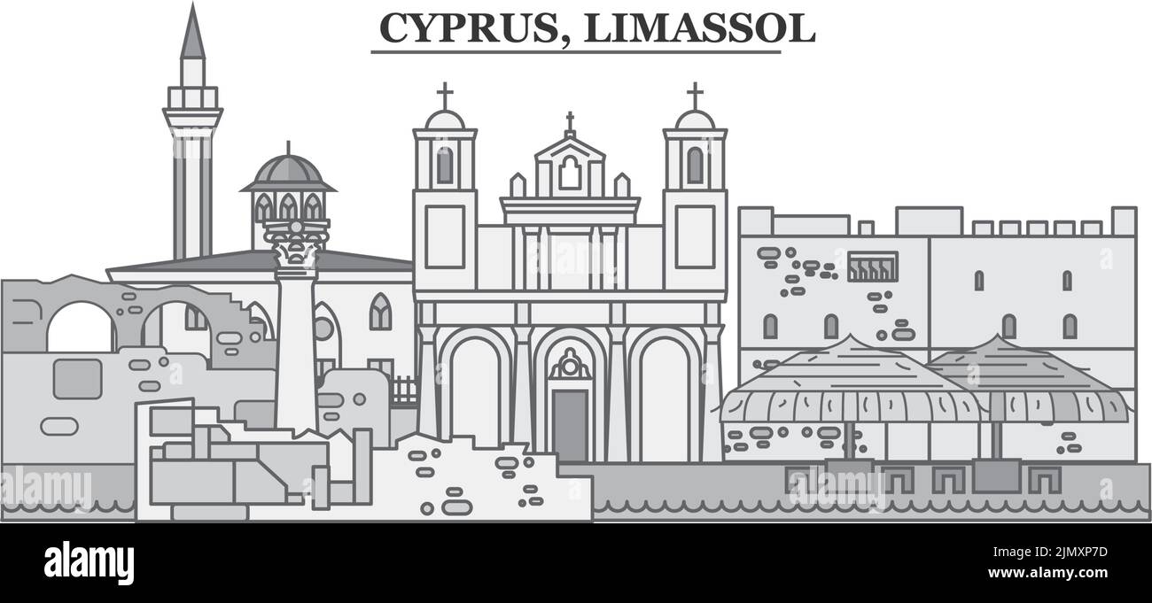 Chypre, Limassol ville horizon isolé illustration vectorielle, icônes Illustration de Vecteur