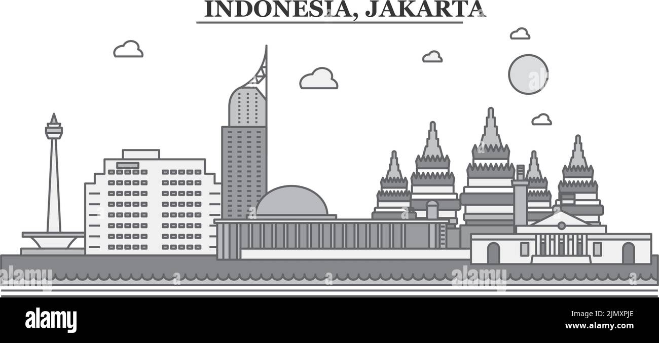 Indonésie, ville de Jakarta illustration vectorielle isolée, icônes Illustration de Vecteur