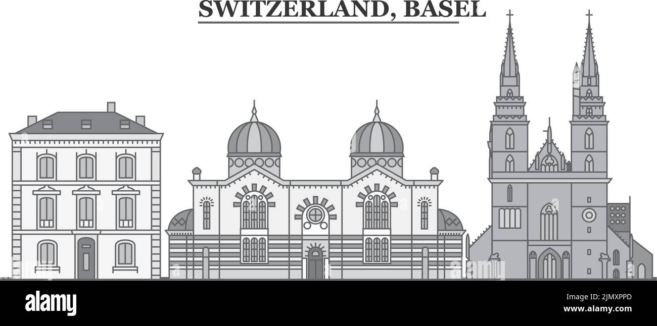 Suisse, ville de Bâle, illustration vectorielle isolée, icônes Illustration de Vecteur