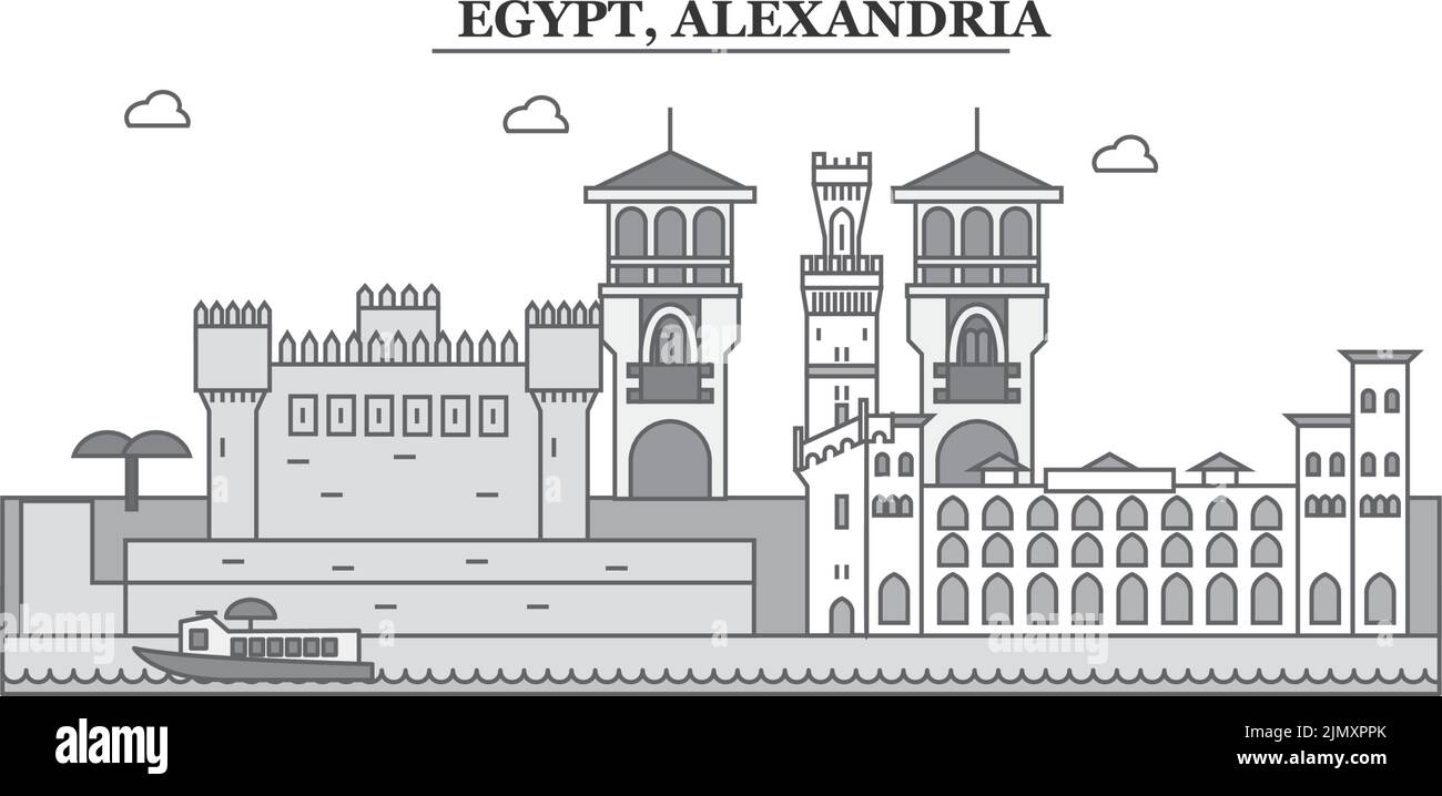 Égypte, ville d'Alexandrie, illustration vectorielle isolée, icônes Illustration de Vecteur