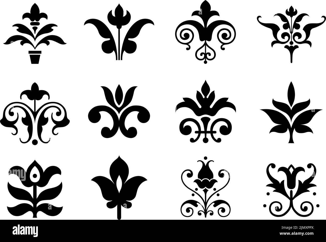 Un ensemble de symboles et médaillons décoratifs vintage à motif floral décoratif et vectoriel. Illustration de Vecteur