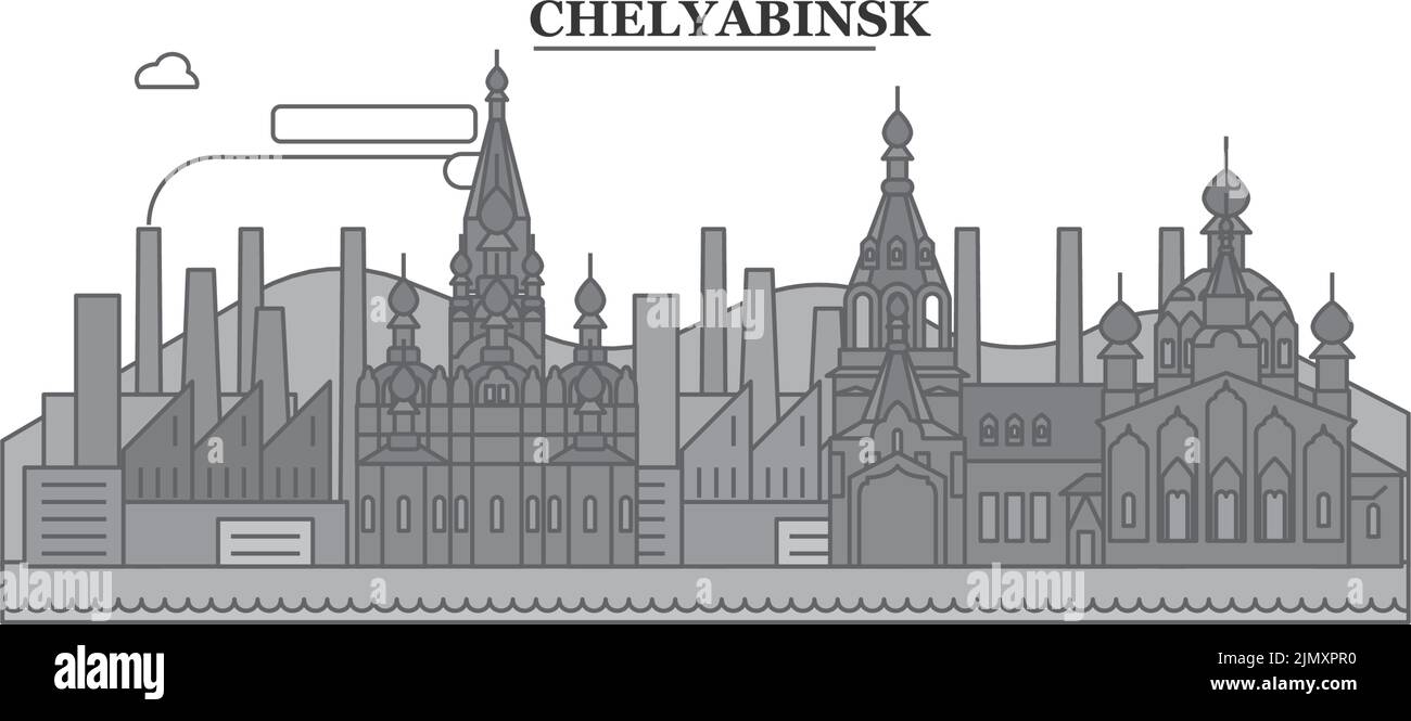 Russie, Chelyabinsk ville horizon isolé illustration vectorielle, icônes Illustration de Vecteur