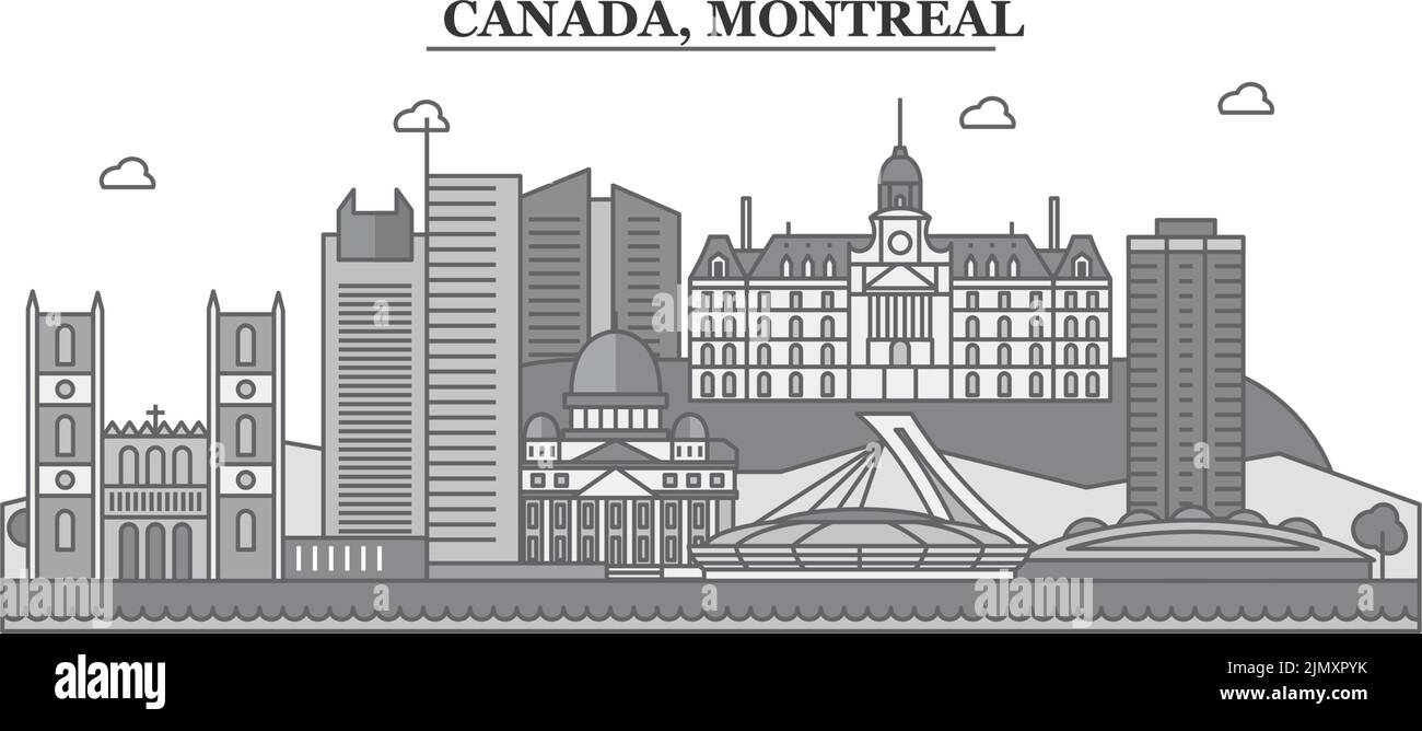 Canada, ville de Montréal, illustration vectorielle isolée, icônes Illustration de Vecteur