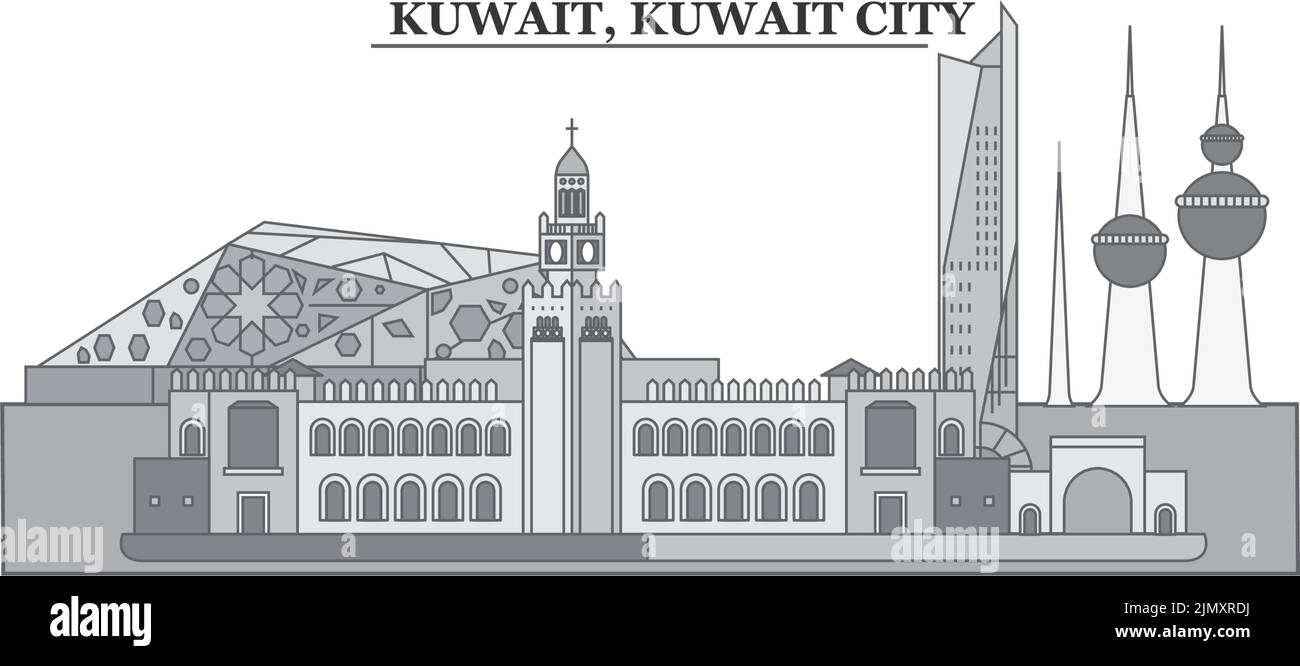 Koweït, Kuwait City Skyline illustration vectorielle isolée, icônes Illustration de Vecteur
