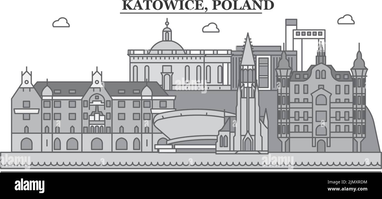 Pologne, ville de Katowice, illustration vectorielle isolée, icônes Illustration de Vecteur