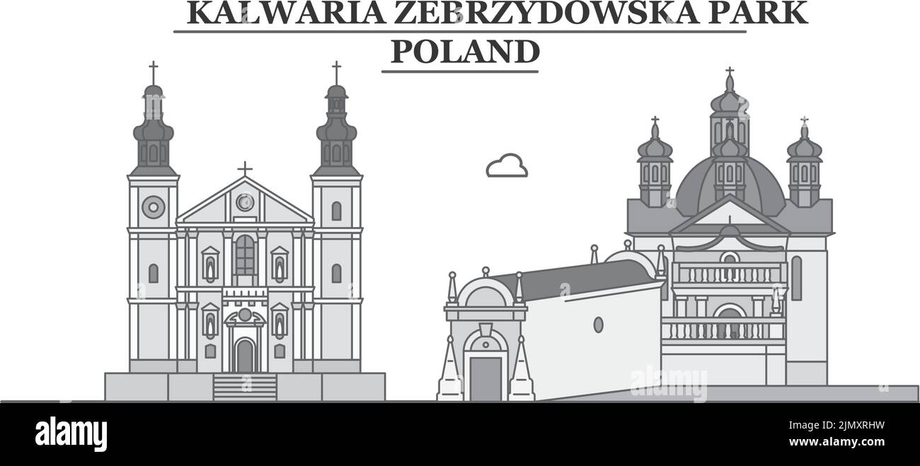 Pologne, Kalwaria Zebrzydowska ville Skyline illustration vectorielle isolée, icônes Illustration de Vecteur