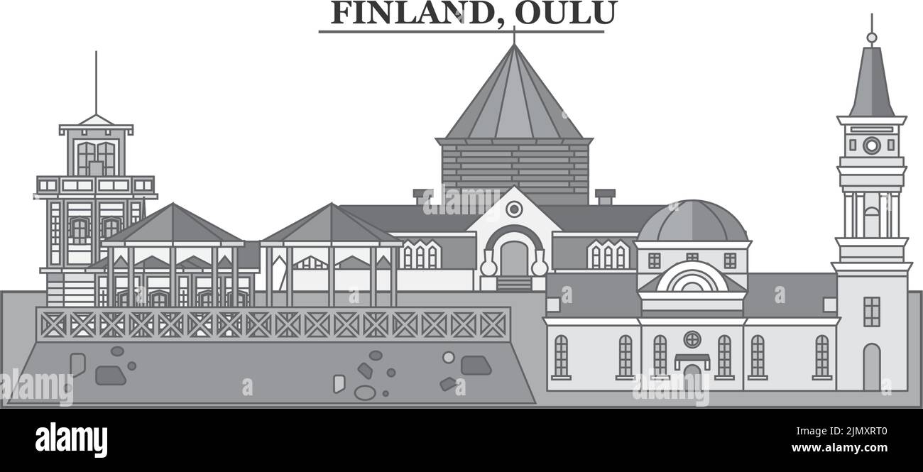 Finlande, ville d'Oulu, illustration vectorielle isolée, icônes Illustration de Vecteur