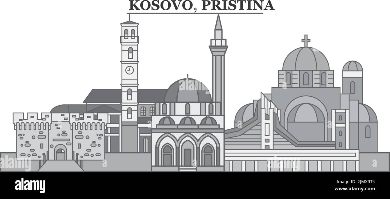 Kosovo, horizon de la ville de Pristina illustration vectorielle isolée, icônes Illustration de Vecteur