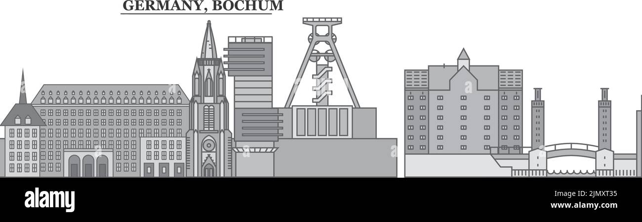 Allemagne, horizon de la ville de Bochum illustration vectorielle isolée, icônes Illustration de Vecteur