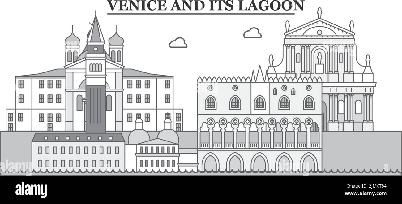 Italie, Venise repère ville horizon illustration vectorielle isolée, icônes Illustration de Vecteur