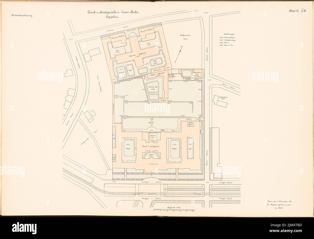 Architecte inconnu, quartier et cour de district à Essen (env 1913/1914): plan du site 1: 500. Lithographie colorée sur papier, 68,1 x 98,4 cm (y compris les bords de numérisation) Banque D'Images