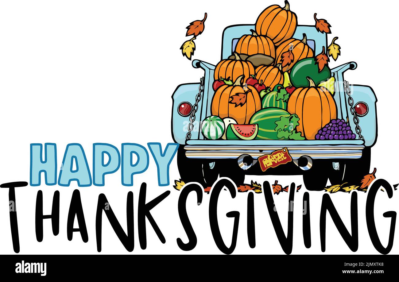 camion de citrouille d'automne avec joyeux thanksgiving Illustration de Vecteur