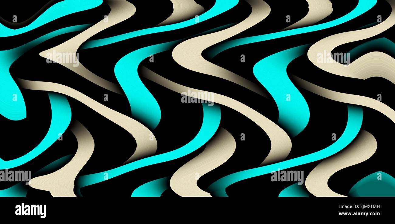 Arrière-plan de lignes courbes multicolores. Motif ondulé brillant. Illustration psychédélique abstraite. Image large. 3d rendu Banque D'Images