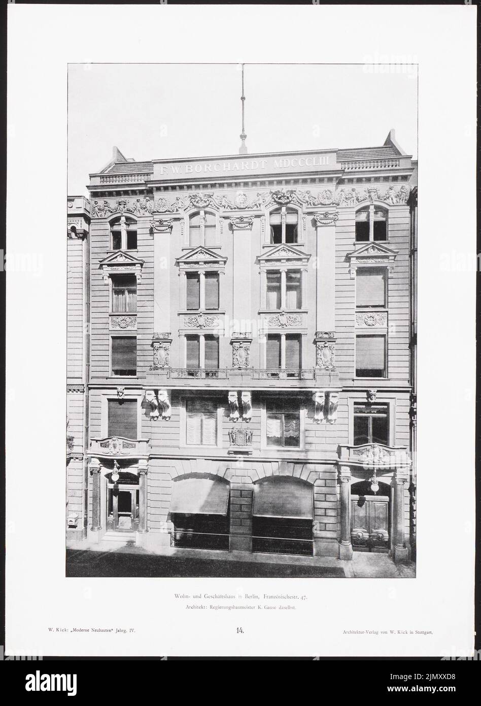 Gause K., immeuble résidentiel et commercial route française, Berlin. (De: Bâtiments modernes, 4th ans, éd. W. Kick) (1894-1894): Voir. Légère pression sur le papier, 44,7 x 32,6 cm (y compris les bords de numérisation) Banque D'Images