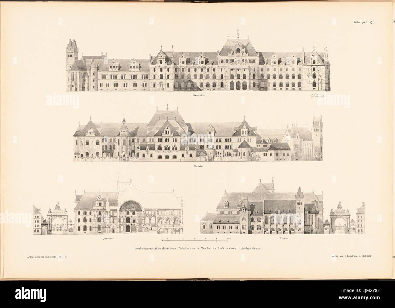 Hauberliser Georg, Musée national, Munich. (Depuis : l'architecte. Rundschau, Ed. Pression sur papier, 38,9 x 54,7 cm (y compris les bords de numérisation) Banque D'Images