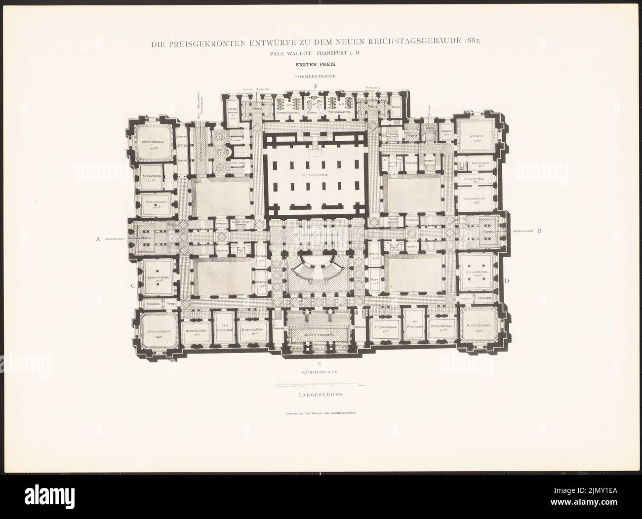 Wallot Paul (1841-1912), le Prix Designs pour le nouveau bâtiment Reichstag, Berlin 1882 (1882-1882): Grundriss EG. Légère pression sur le papier, 34,6 x 46,7 cm (y compris les bords de numérisation) Banque D'Images