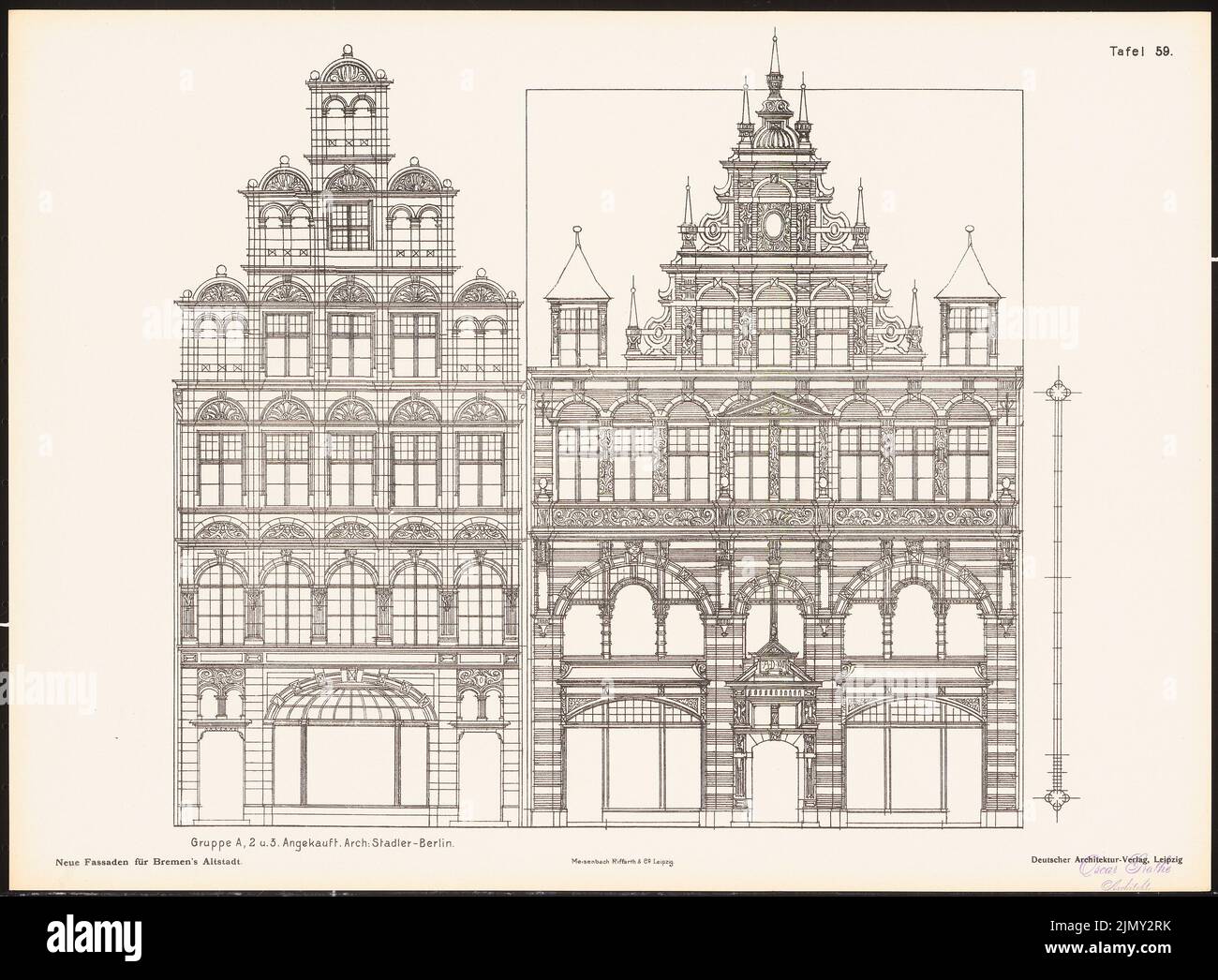 Stadler L., nouvelles façades de la vieille ville de Brême. Résultat de d. Concours d. Association de Bentheim à Brême, Edit. V. Richard Landé, Leipzig (sans date): Vues. Impression sur papier, 35,5 x 48,2 cm (bords de numérisation inclus) Banque D'Images