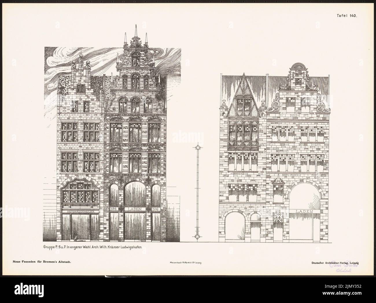 Krämer Wilhelm, nouvelles façades de la vieille ville de Brême. Résultat de d. Concours d. Association de Bentheim à Brême, Edit. V. Richard Landé, Leipzig (sans date): Vues. Impression sur papier, 35,5 x 48,1 cm (bords de numérisation inclus) Banque D'Images