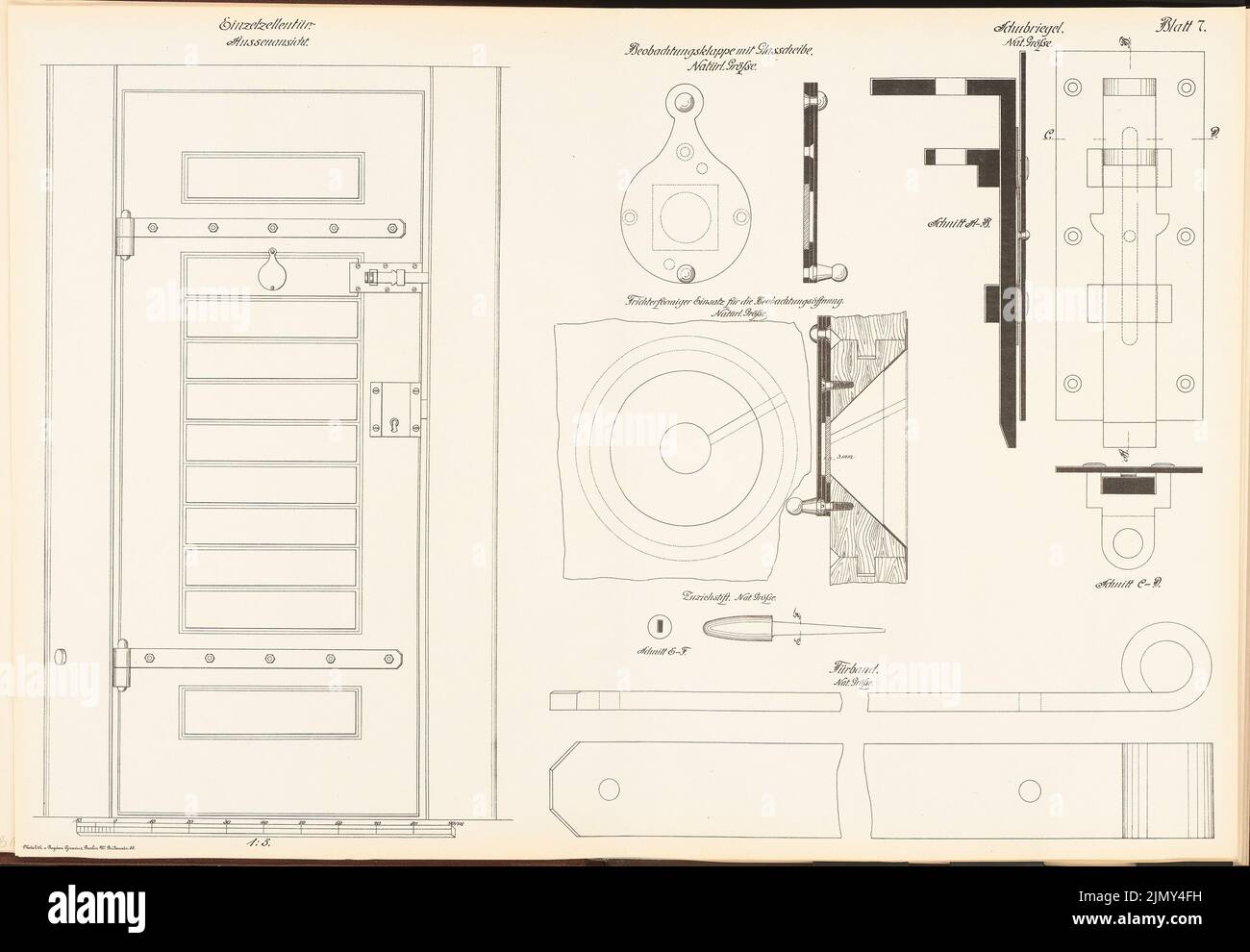 Ministère du travail public, porte de cellule unique (de: Exemples de dessins pour l'expansion par les prisons en Prusse, éditer. Légère pression sur le papier, 45,8 x 66 cm (y compris les bords de numérisation) Banque D'Images