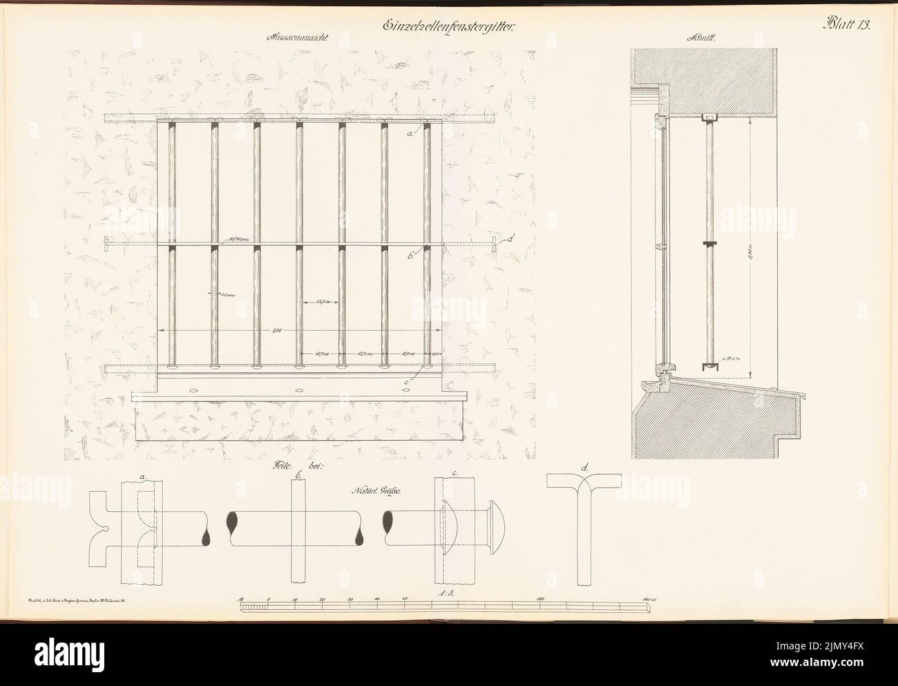 Ministère du travail public, grilles de fenêtres à cellule unique (de: Exemples de dessins pour l'expansion par les prisons en Prusse, éditer. Légère pression sur le papier, 45,7 x 65,8 cm (y compris les bords de numérisation) Banque D'Images