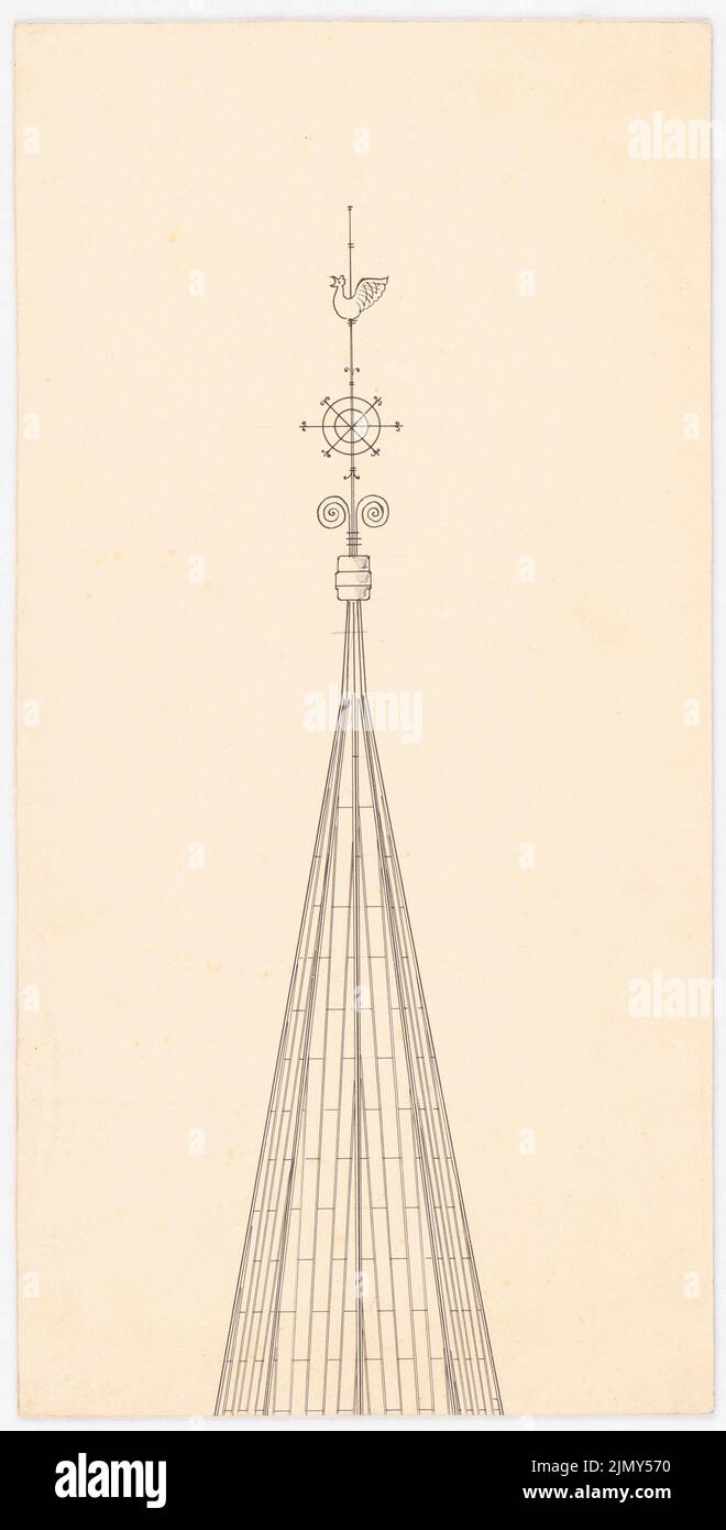 Klomp Johannes Franziskus (1865-1946), Paulus-Kirche et presbytère, Nowy Bytom (ancien Friedenshütte) (1910-1911) : pointe de la tour de l'est. Encre sur carton, 41 x 20,8 cm (y compris les bords de numérisation) Banque D'Images