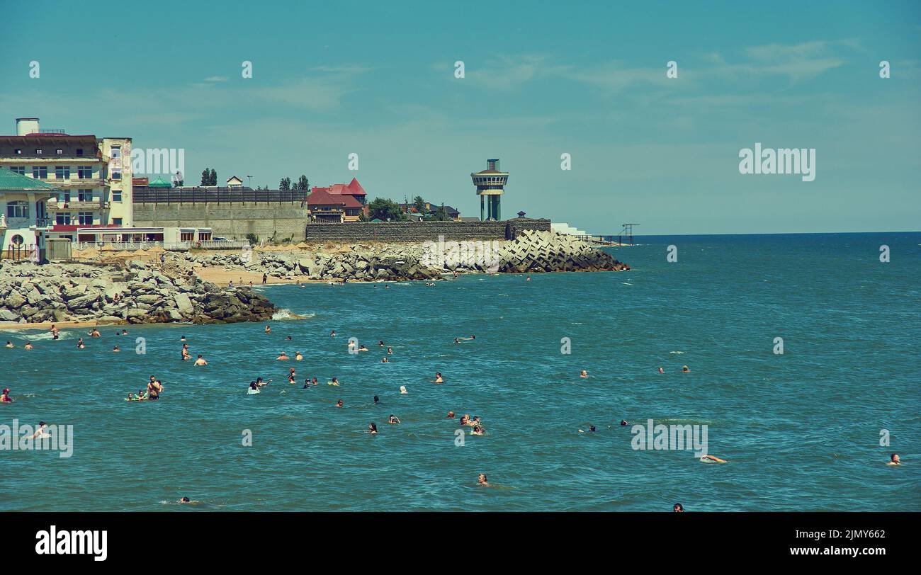 Front de mer Kaspiysk, ville de la République du Dagestan, Russie, située sur la mer Caspienne Banque D'Images