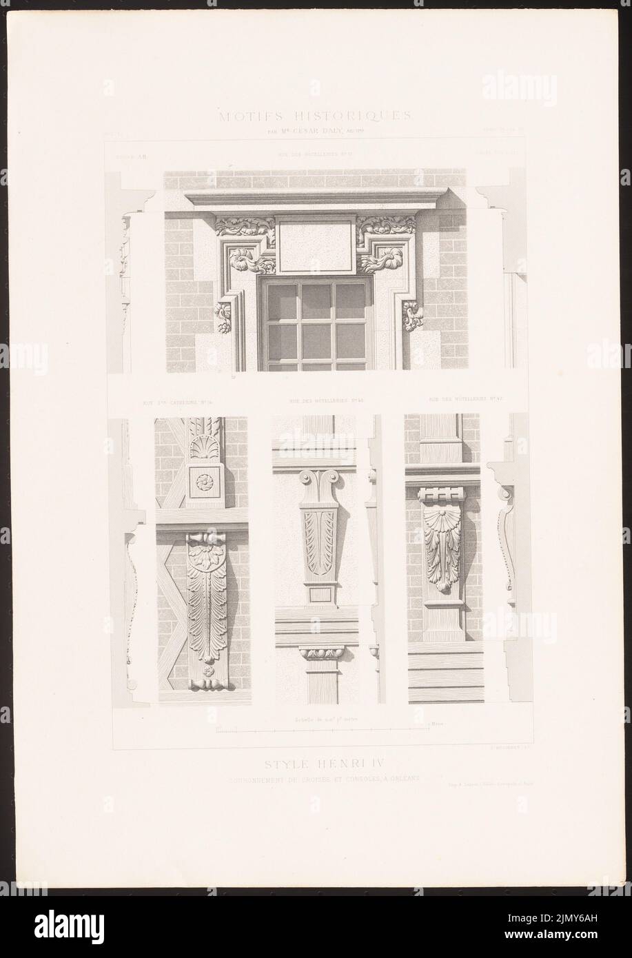 N.N., Crown Crown Crown et consoles, Orléans. (AUS: Motifs historiques d'architecture et de sculpture d'oranques, HRSG.V. César Daly, bd.1, Paris 1870 (1870-1870): Ansichten Détails. Papier pour auf Stich, 46 x 32,5 cm (inkl. Scanränder). Vous archikturmuseum inv. N° B 1924 073. Banque D'Images