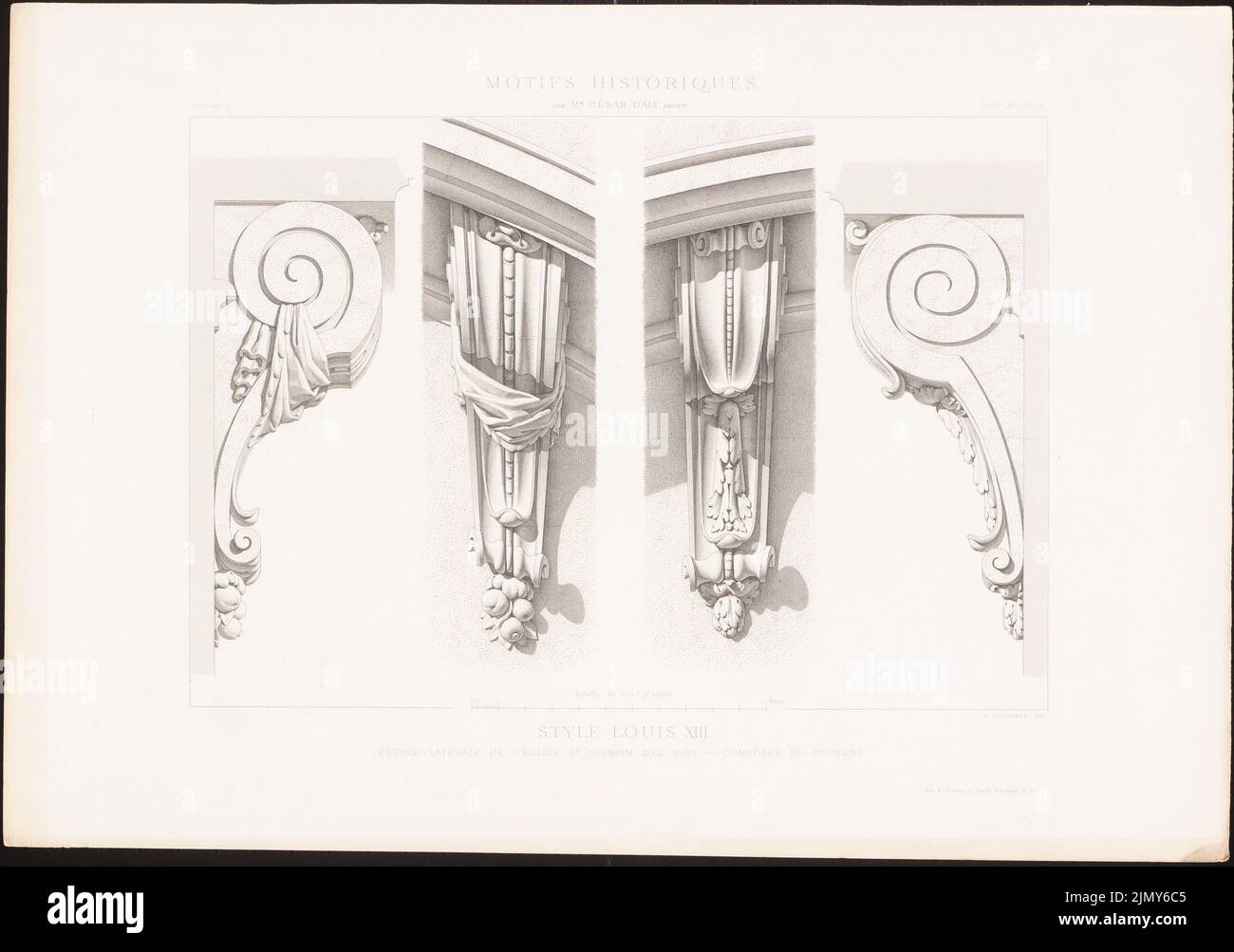 N.N., Église Saint-Germain-des-Sauge, Paris. (AUS: Motifs historiques de l'architecture et de la sculpture d'ornement, HRSG.V. César Daly, bd.1, Paris 1870.) (1870-1870): Détails d'Ansichten. Papier pour auf Stich, 31,9 x 45,5 cm (po Scanränder). Vous archikturmuseum inv. N° B 1924,086. Banque D'Images