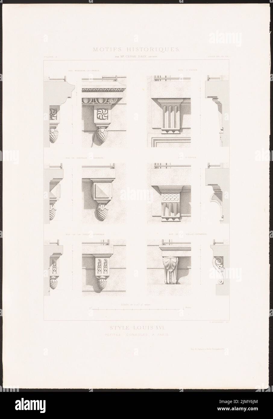 N.N., clés de porte et carrefour, Paris. (AUS: Motifs historiques de l'architecture et de la sculpture de l'Ornation, HRSG.V. César Daly, bd.2, Paris 1870.) (1870-1870): Ansichten, Schnitt. Papier pour auf Stich, 45,7 x 31,9 cm (po Scanränder). Vous archikturmuseum inv. N° B 1925,083. Banque D'Images