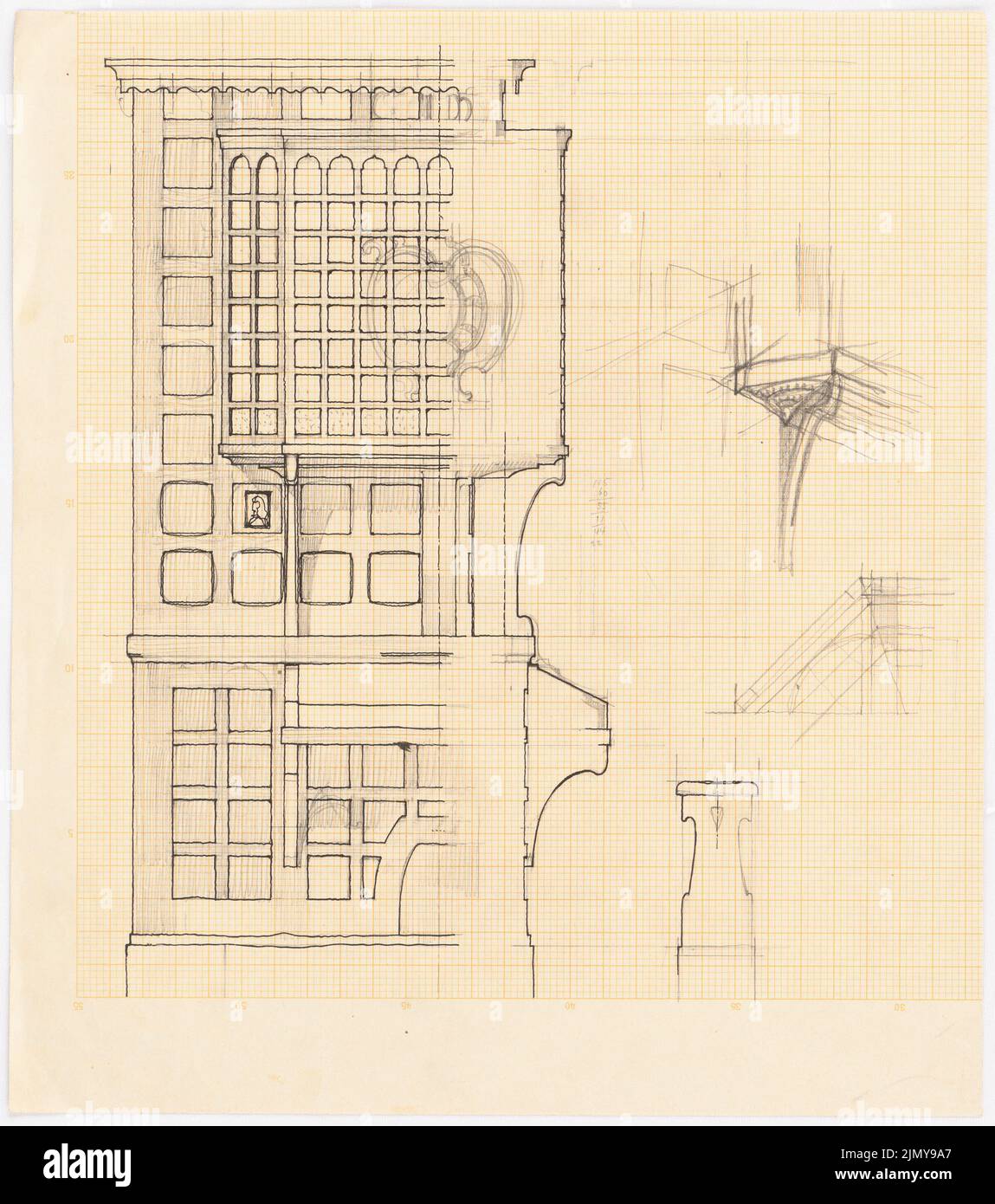 Rüster Emil (1883-1949), brochure d'orgue (sans date): Vues détaillées. Crayon et encre de couleur sur papier, 34,2 x 30,2 cm (y compris les bords de numérisation) Banque D'Images