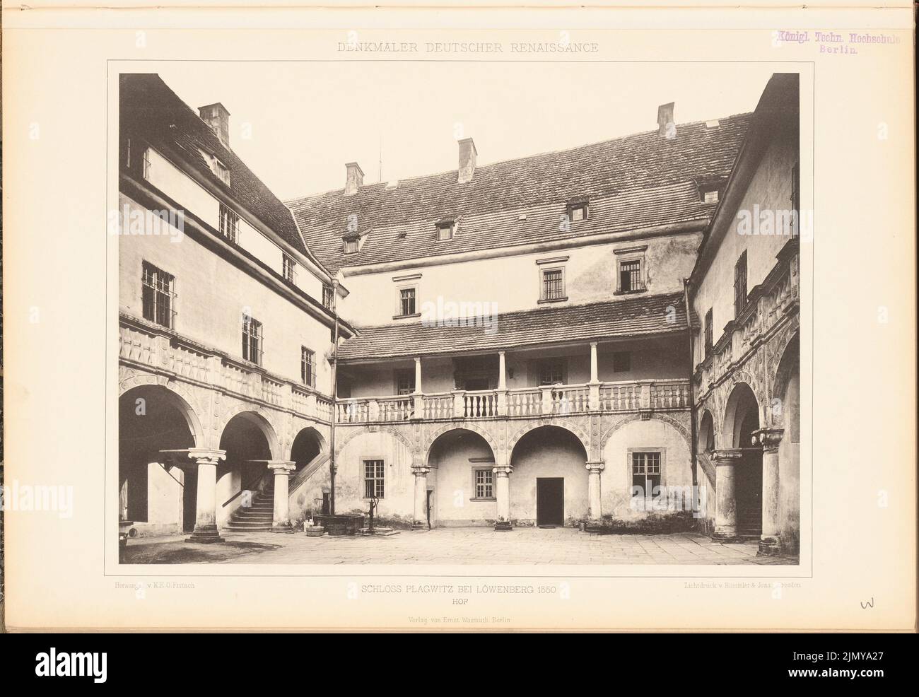 N.N., Château de Plagwitz, Löwenberg. (De: Denkmäler Deutscher Renaissance, éd. K.E.O. Fritsch, 4.bd., Berlin 1891.) (1891-1891) : vue depuis la cour. Légère pression sur le papier, 32,4 x 47 cm (y compris les bords de numérisation) Banque D'Images