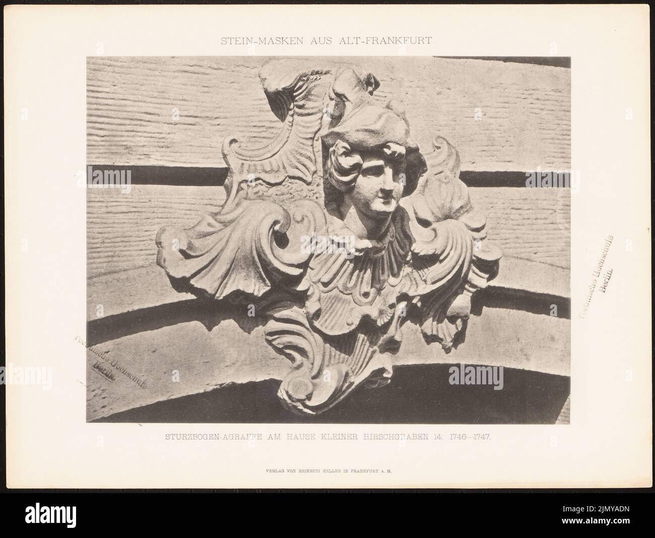 Hülsen Julius, conduit de lintel, petit arc de cerf 14, Francfort-sur-le-main. (From: Stone masks at Bämkmälen Alt-Frankfurts, Ed. Par Julius Hülsen, Frankfurt/main 1 (1905-1905): Voir. Impression légère sur papier, 30,5 x 40,5 cm (avec Bords de numérisation) Banque D'Images