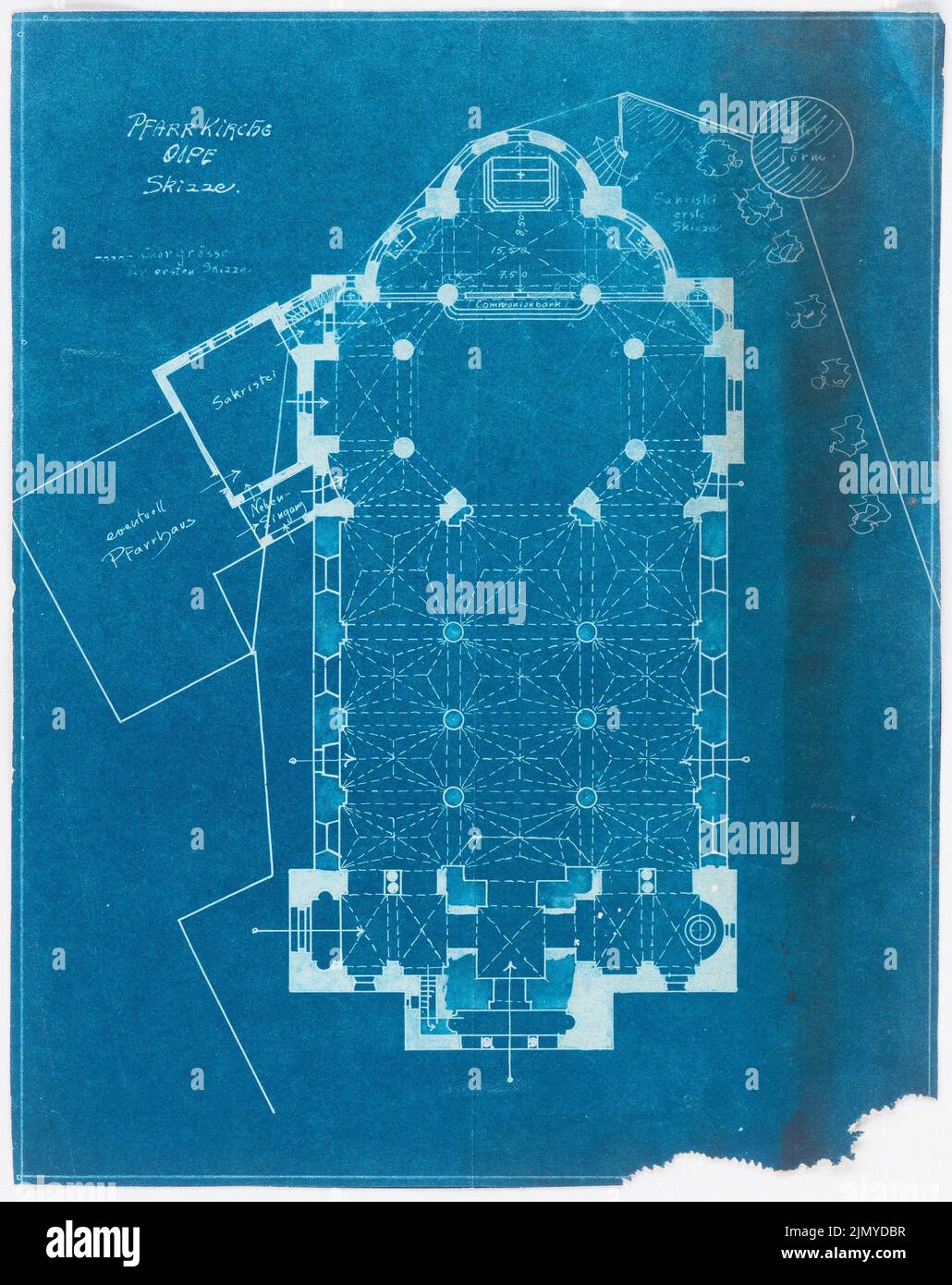 Klomp Johannes Franziskus (1865-1946), Saint-Martinus, Olpe (18 décembre 1905) : plan d'étage (conception de Joseph Buchkremer). Photocalque sur papier, 33,6 x 26,6 cm (y compris les bords de numérisation) Banque D'Images