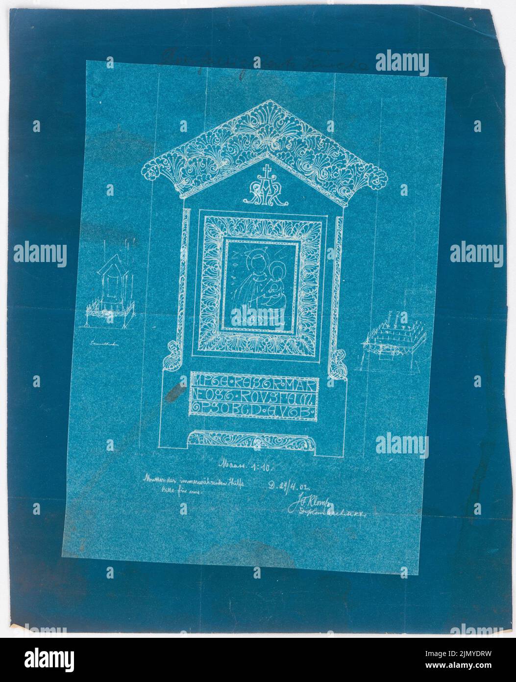 Klomp Johannes Franziskus (1865-1946), Église de la Trinité (avec presbytère), Dortmund (29 avril 1902) : autel Seiten 1:10. Photocalque sur papier, 39,7 x 32,2 cm (y compris les bords de numérisation) Banque D'Images