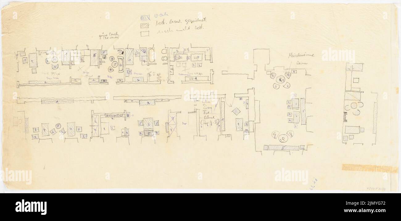 Böhmer Franz (1907-1943), appartement officiel du ministre des Affaires étrangères du Reich Joachim von Ribbentrop à Berlin-Mitte (1941-1941): Plan d'étage avec plan de mobilier. Crayon, crayon de couleur sur transparent, 44,3 x 92,1 cm (y compris les bords de numérisation) Banque D'Images