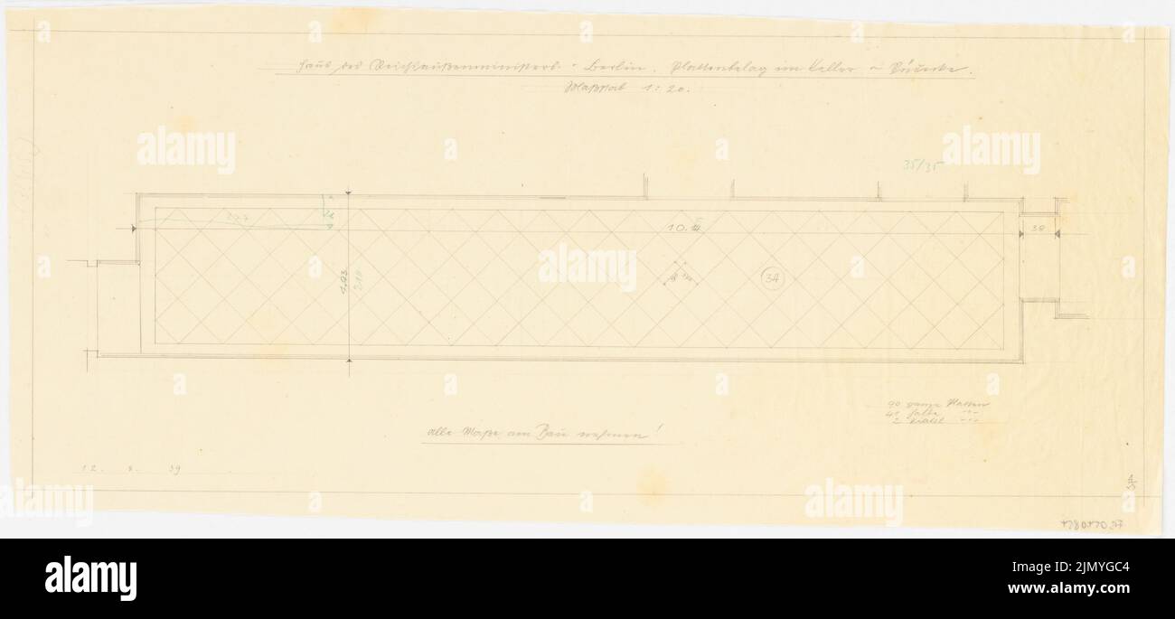 Böhmer Franz (1907-1943), appartement officiel du ministre des Affaires étrangères du Reich Joachim von Ribbentrop à Berlin-Mitte (1941-1941): Südecke Panelbar KG 1:20. Crayon, crayon de couleur sur transparent, 31,4 x 68,6 cm (y compris les bords de numérisation) Banque D'Images