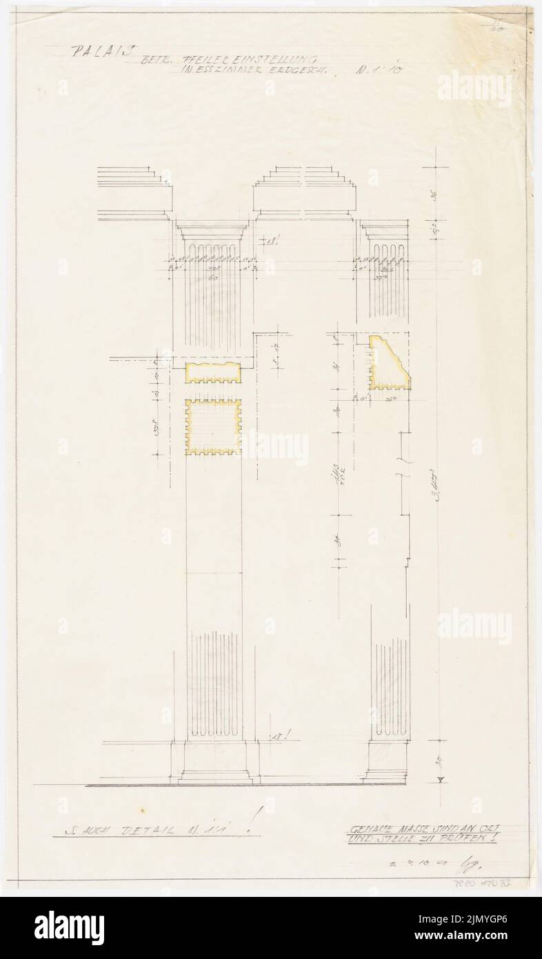 Böhmer Franz (1907-1943), appartement officiel du ministre des Affaires étrangères du Reich Joachim von Ribbentrop à Berlin-Mitte (07.10.1940): Salle à manger EG: La pillarisation 1:10. Crayon, crayon de couleur sur transparent, 61,6 x 37,3 cm (y compris les bords de numérisation) Banque D'Images