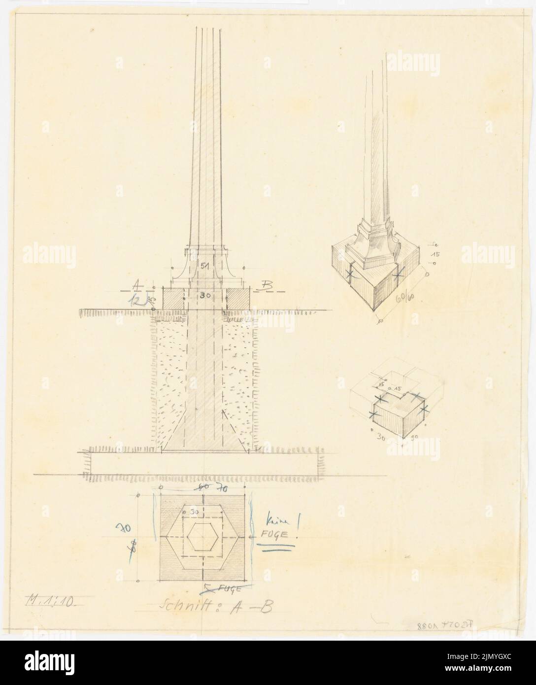 Böhmer Franz (1907-1943), appartement officiel du ministre des Affaires étrangères du Reich Joachim von Ribbentrop à Berlin-Mitte (1941-1941) : attachement du Kandelaber dans la cour 1:10. Crayon, crayon de couleur sur transparent, 44,7 x 37,4 cm (y compris les bords de numérisation) Banque D'Images