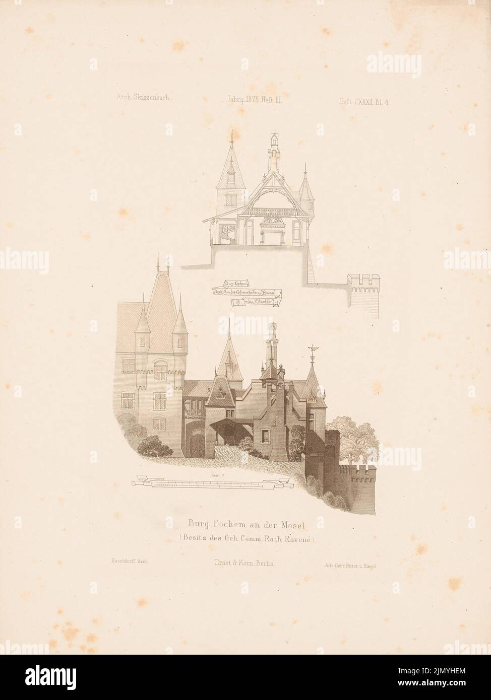 Raschdorff Julius (1823-1914), Château de Cochem. (De: Carnet d'esquisses architectural, H. 132/3, 1874.) (1875-1875) : vue en coupe. Couture sur papier, 34,4 x 25,8 cm (y compris les bords de numérisation) Banque D'Images