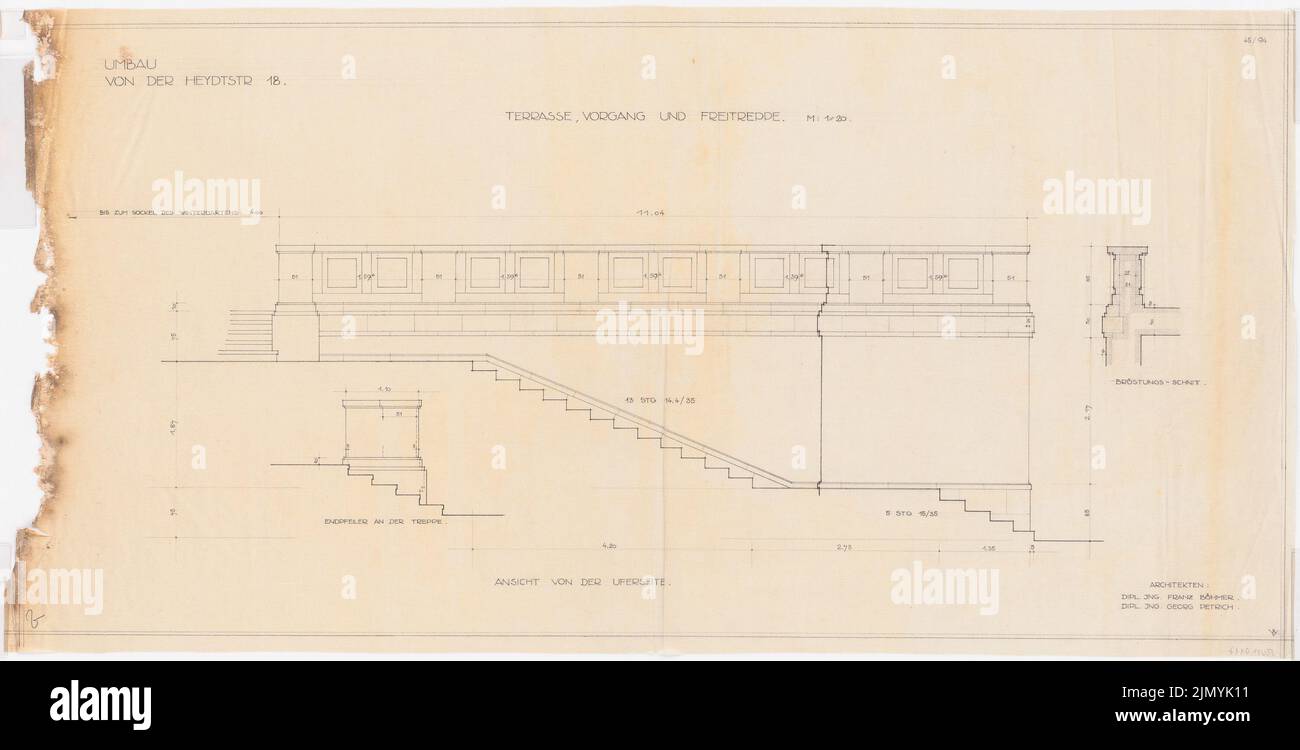 Böhmer Franz (1907-1943), Villa von der Heydt à Berlin-Tiergarten. Conversion (1938-1938): Terrasse: Processus et escalier: Vue, coupe 1:20. Crayon sur transparent, 48,6 x 95,5 cm (y compris les bords de numérisation) Banque D'Images