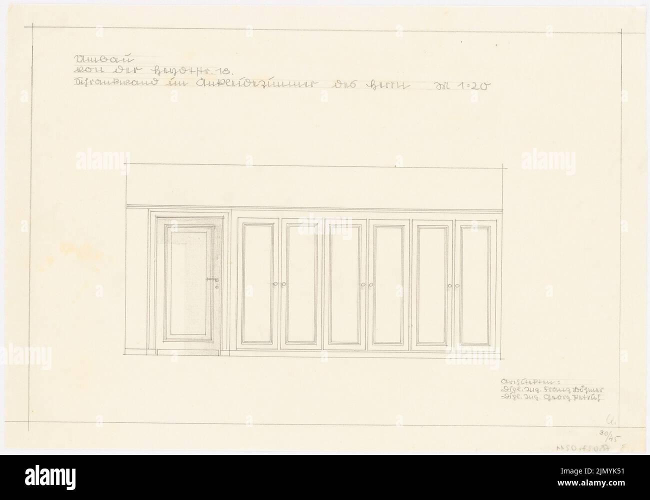 Böhmer Franz (1907-1943), Villa von der Heydt à Berlin-Tiergarten. Conversion (1938-1938): Mur dans la chambre des hommes 1:20. Crayon sur transparent, 34,4 x 49,2 cm (y compris les bords de numérisation) Banque D'Images