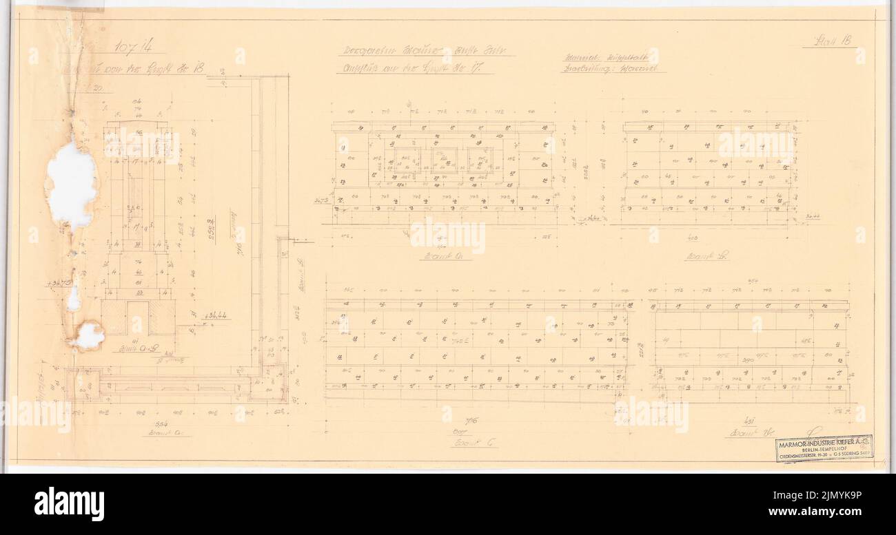 Böhmer Franz (1907-1943), Villa von der Heydt à Berlin-Tiergarten. Conversion (08/11/1938): Plancher dans la cour avant, raccordement à la maison n° 17: Plan d'étage 1:20. Cassure légère sur le papier, 58,5 x 110,5 cm (y compris les bords de numérisation) Banque D'Images