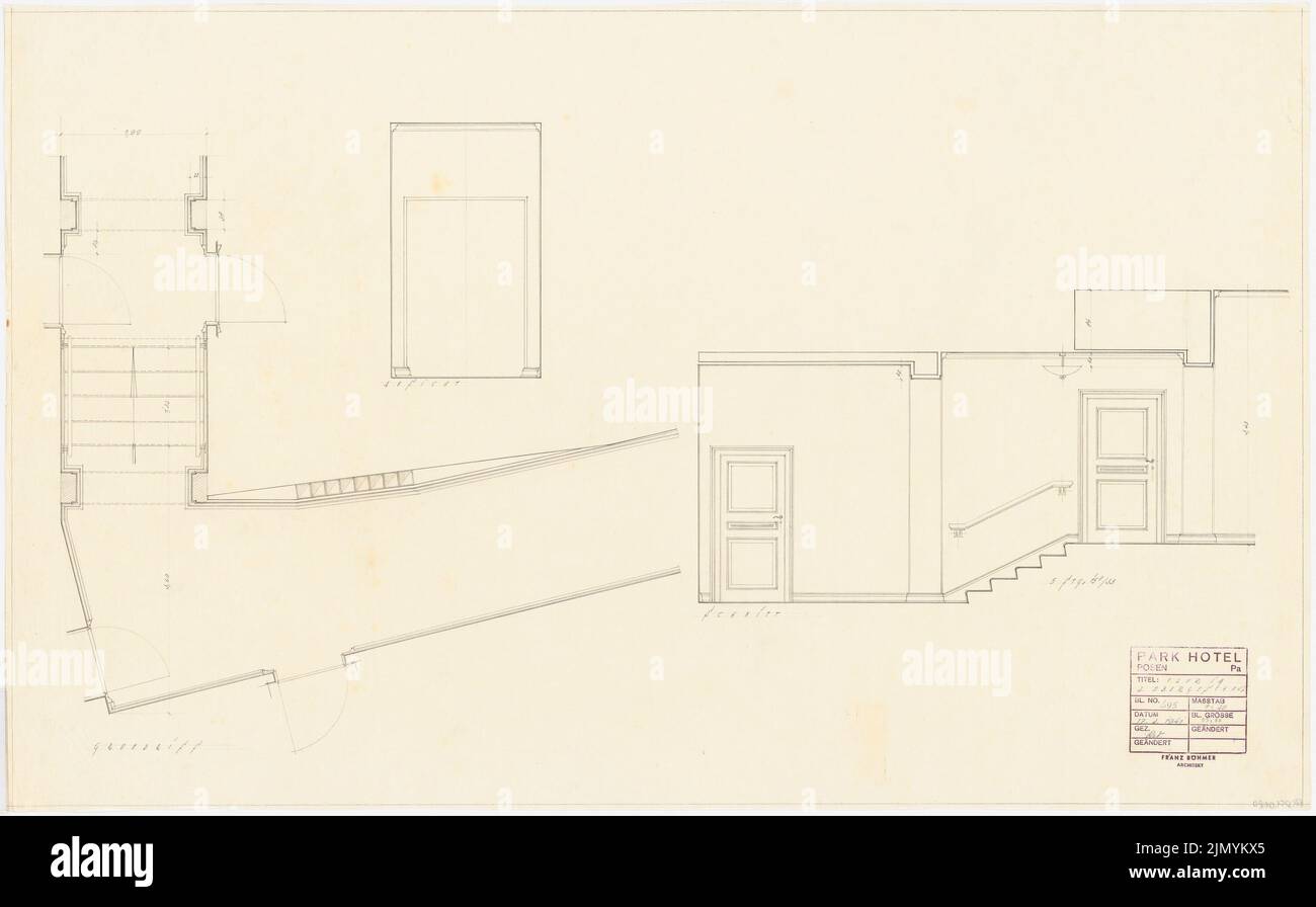 Böhmer Franz (1907-1943), Hôtel Park à Poznan (27 février 1941): Fleur sur le 2nd étage. Plan d'étage, vue, coupe 1:10. Crayon sur transparent, 55 x 88,7 cm (y compris les bords de numérisation) Banque D'Images