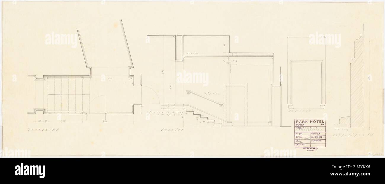 Böhmer Franz (1907-1943), Hôtel Park à Poznan (30 janvier 1940): Fleur au 1st étage: Plan d'étage, moyenne 1:20. Crayon sur transparent, 39,9 x 97,6 cm (y compris les bords de numérisation) Banque D'Images