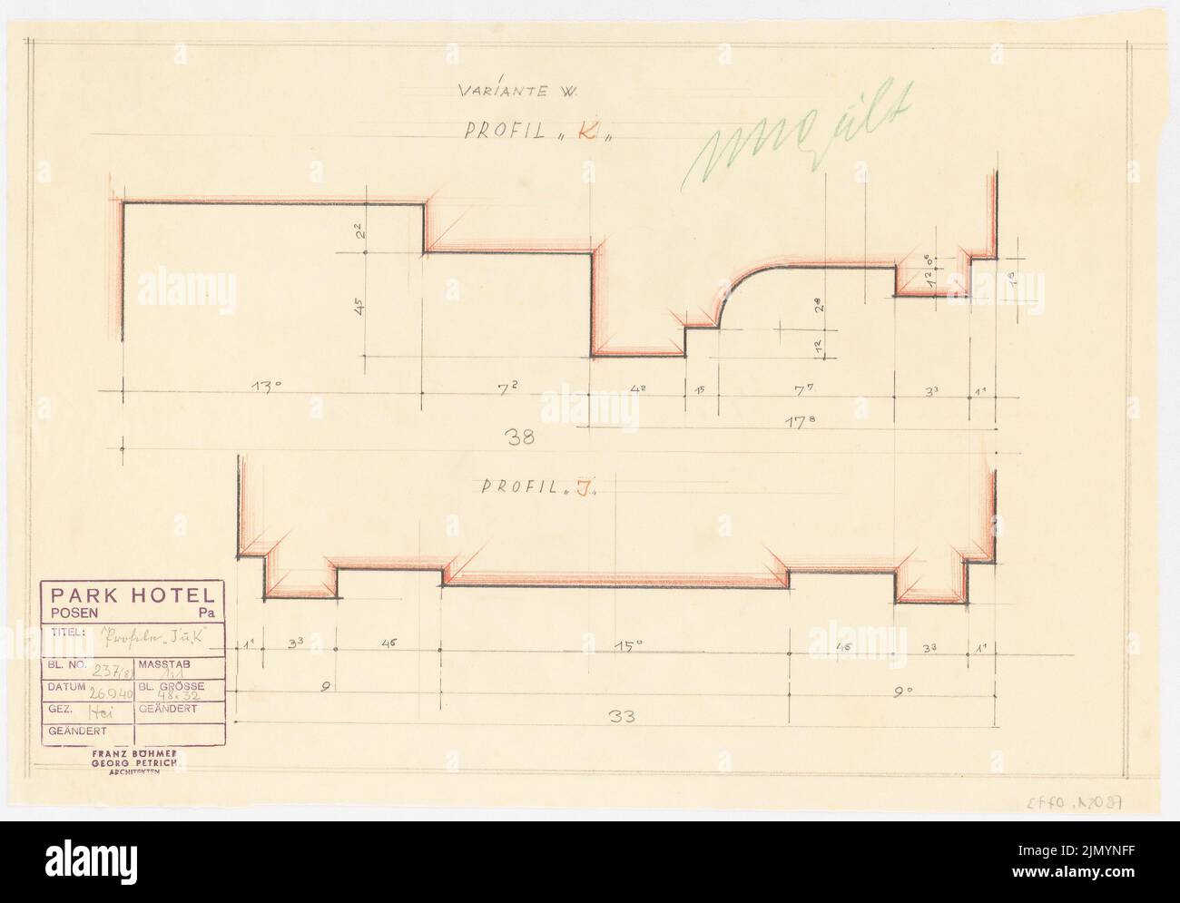 Böhmer Franz (1907-1943), Hôtel Park à Posen (26 septembre 1940): Profil bloqué 1: 1. Crayon, crayon de couleur sur transparent, 35,4 x 50,9 cm (y compris les bords de numérisation) Banque D'Images