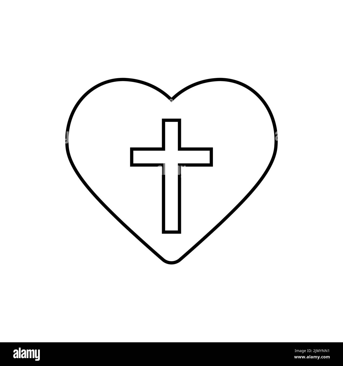Croix dans le cœur. Style de ligne d'icône chrétienne Illustration de Vecteur