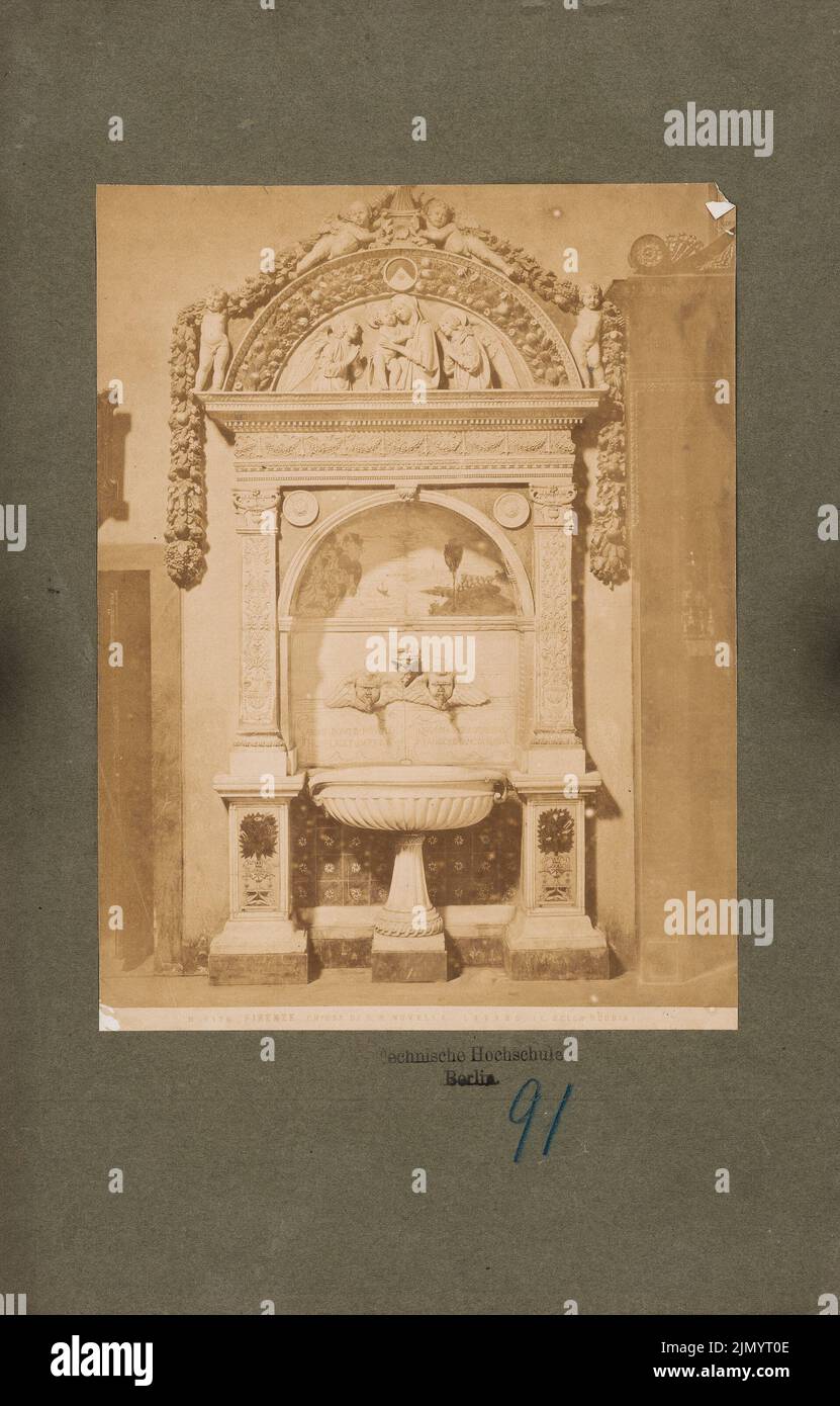 Luca Della Robbia (1435-1525), S. Maria Novella à Florence. Lavabo (sans date) : vue sur le bassin mural (avec robinets). Photo, 38,5 x 24,6 cm (y compris les bords de numérisation) Banque D'Images