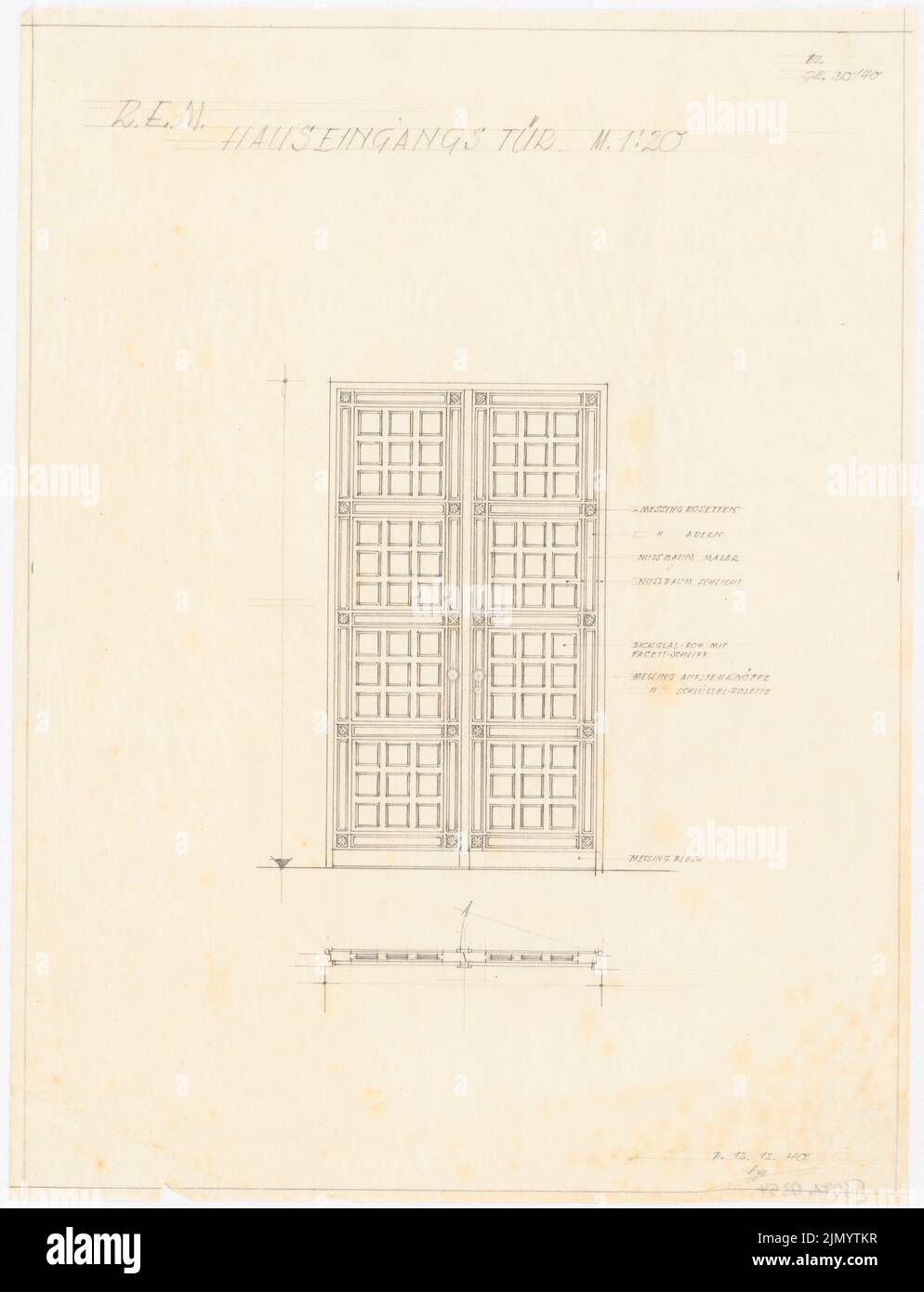 Böhmer Franz (1907-1943), Reich Ministère de l'alimentation et de l'agriculture à Berlin-Mitte (12.12.1940): Porte d'entrée de la maison: Plan d'étage, vue 1:20. Crayon sur transparent, 41,6 x 31,8 cm (y compris les bords de numérisation) Banque D'Images