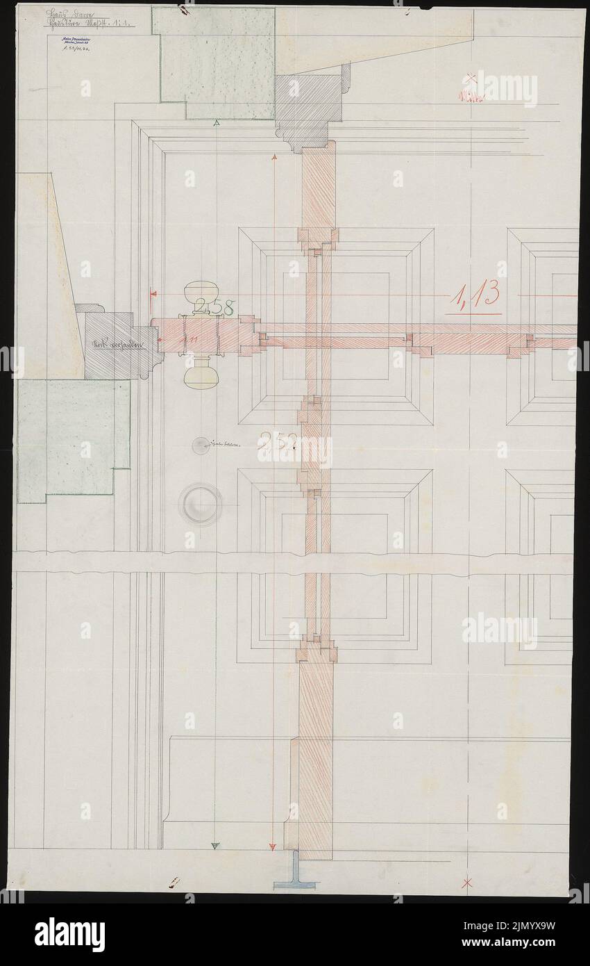 Böhmer Franz (1907-1943), Haus Darré à Berlin-Dahlem (1936-1936): Portes Hauste 1: 1. Crayon, crayon de couleur sur transparent, 159,4 x 104,3 cm (y compris les bords de numérisation) Banque D'Images