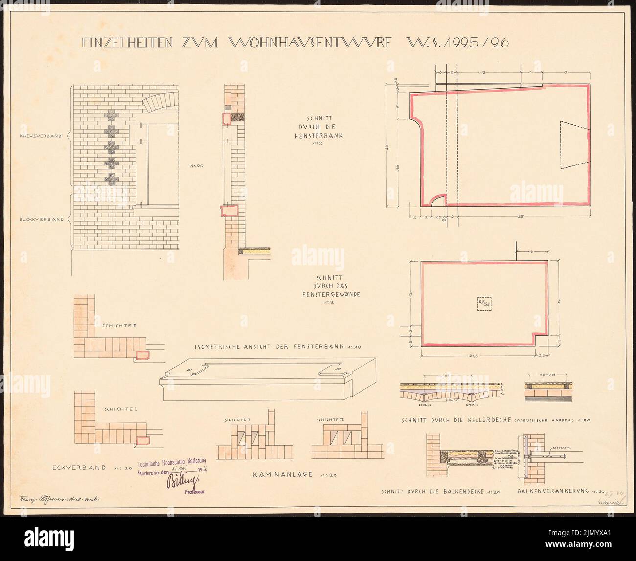 Böhmer Franz (1907-1943), immeuble résidentiel (1925-1925): Détails. Aquarelle d'encre, encre colorée sur le carton, 48,5 x 59,7 cm (y compris les bords de numérisation) Banque D'Images